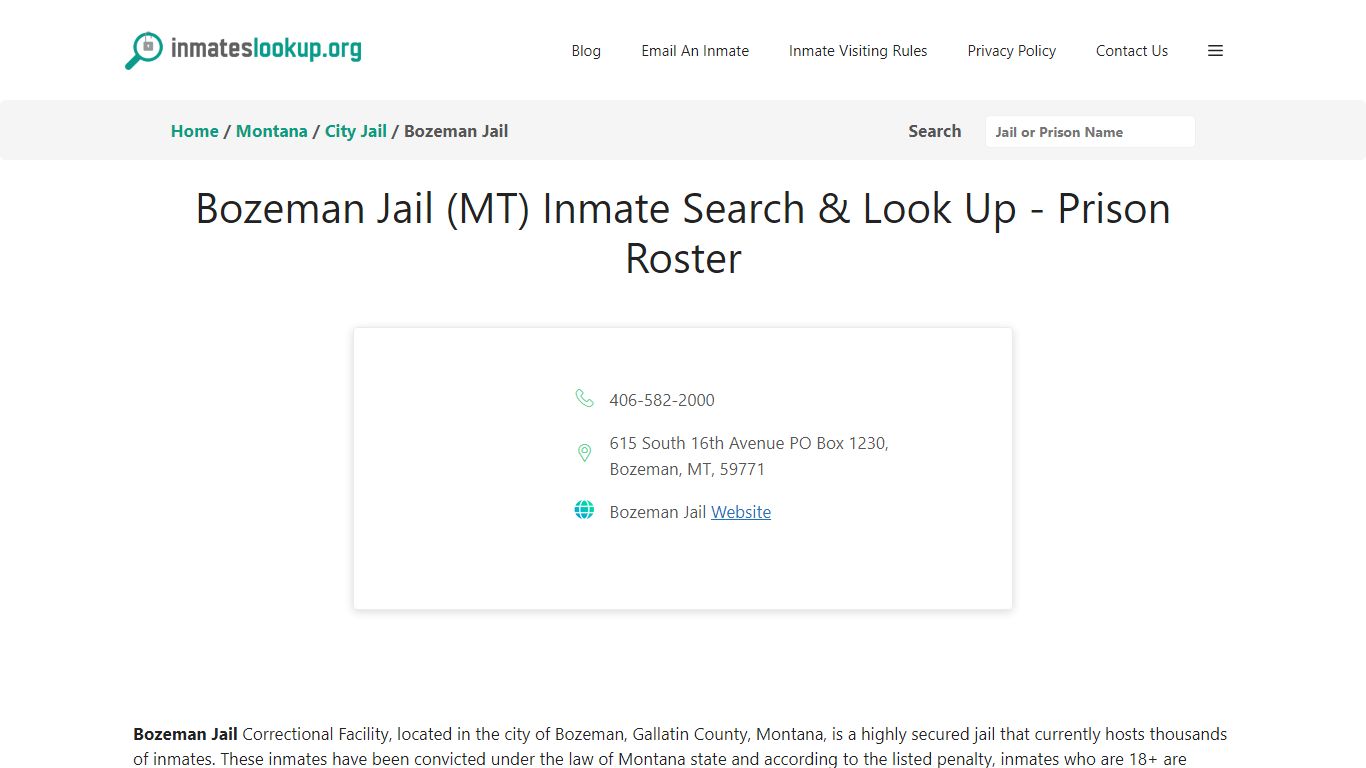 Bozeman Jail (MT) Inmate Search & Look Up - Prison Roster