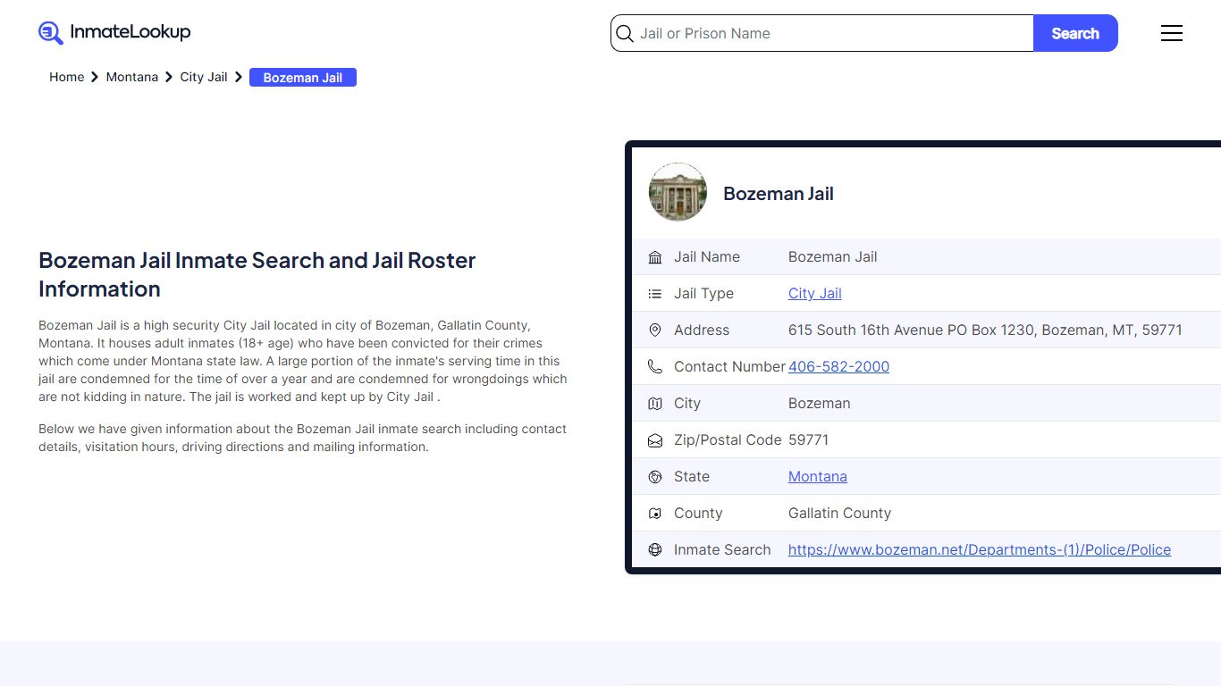 Bozeman Jail Inmate Search - Bozeman Montana - Inmate Lookup